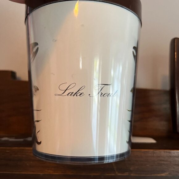 Vintage Fish Mug Fishing Flambeau Brown Cream Lake Trout Bluegill Crappie Perch - Picture 7 of 9